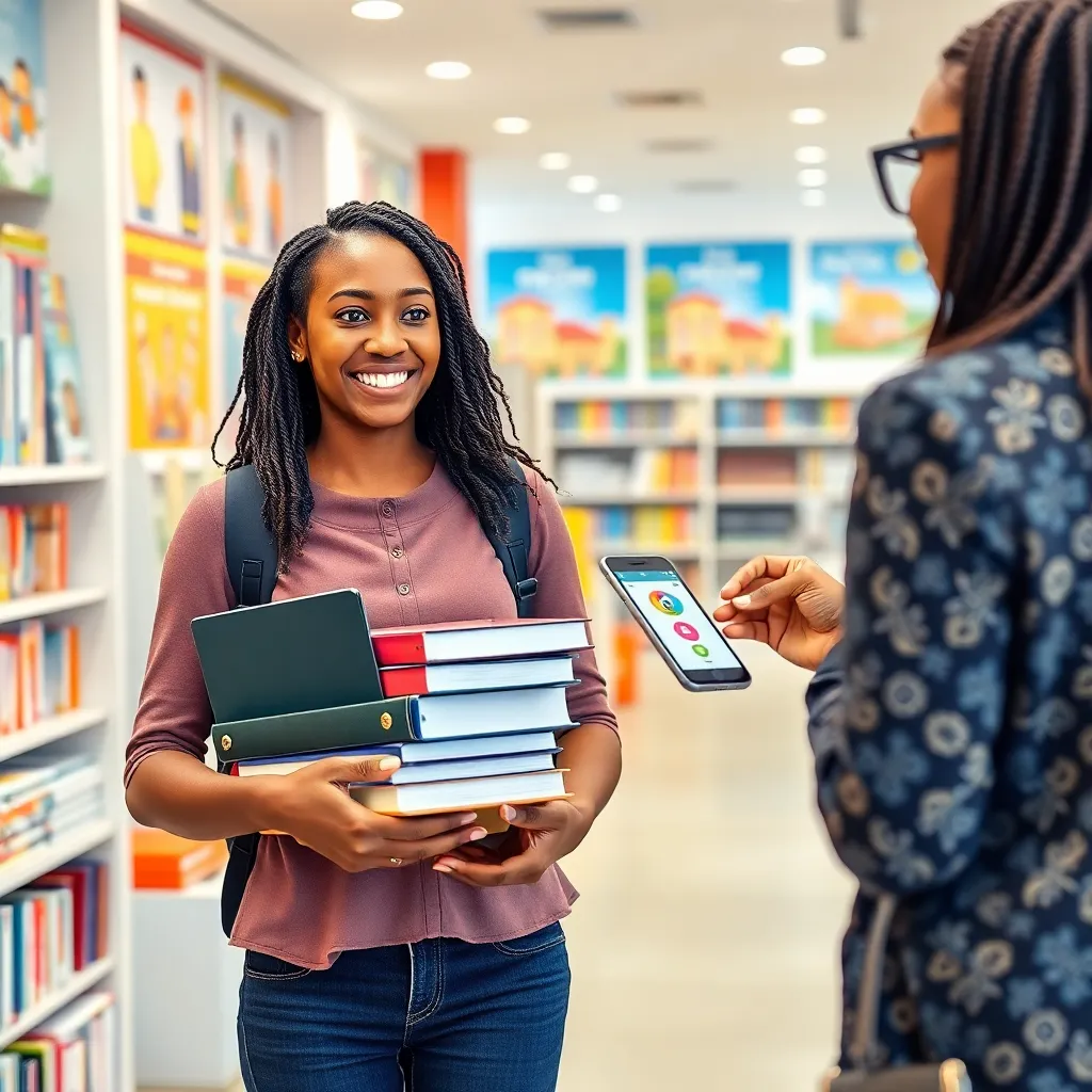 Étudiante utilisant kado en librairie